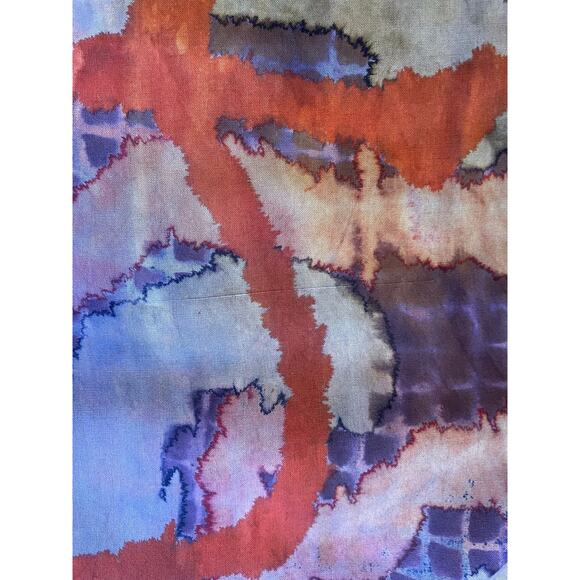 Bohemian Abstract Purple & Orange Printed Long Neck Scarf With Fringe 74”x10.5” - Picture 5 of 6